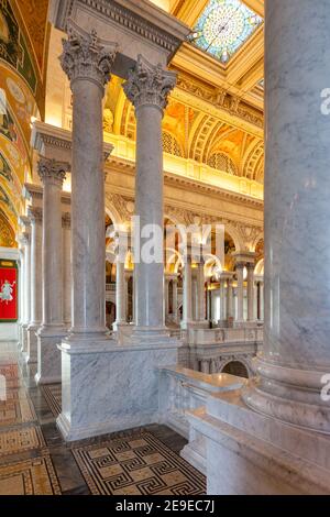 Ornate interior of the Jefferson Building - part of the Library of Congress, Washington, DC, USA Stock Photo