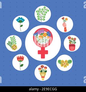 bundle of womens day set icons vector illustration design Stock Vector