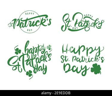 bundle of four happy saint patricks day letterings vector illustration design Stock Vector