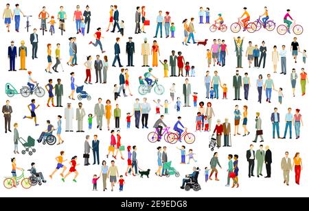 Large crowd, group of people isolated on white Stock Vector