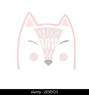 Cute fox head in Scandinavian cartoon style, kids graphic. Vector hand drawn illustration isolated on white Stock Vector