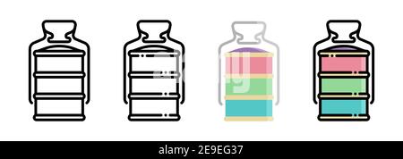 Thai tiffin carrier style icon. Lunchbox container. Linear, colored line,flat design. Stock Vector