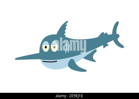 Cartoon happy fish sword. Vector illustration isolated on white background. Stock Vector