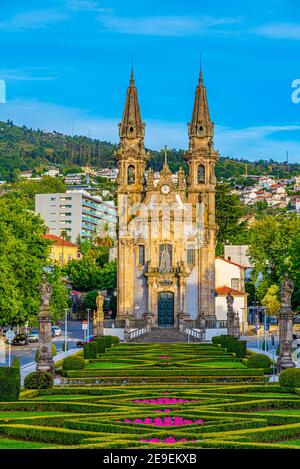 View of church of Igreja e Oratórios de Nossa Senhora da Consolação e Santos Passos in Portuguese city Guimaraes Stock Photo