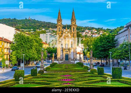 View of church of Igreja e Oratórios de Nossa Senhora da Consolação e Santos Passos in Portuguese city Guimaraes Stock Photo