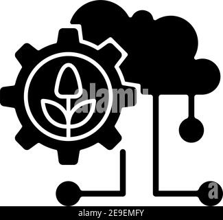Cloud computing in farming black glyph icon Stock Vector