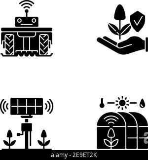 Smart agriculture black glyph icons set on white space Stock Vector