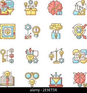 Creative thinking RGB color icons set Stock Vector