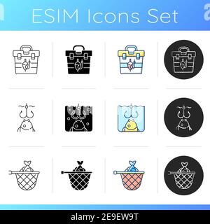 Fishing equipment icons set Stock Vector
