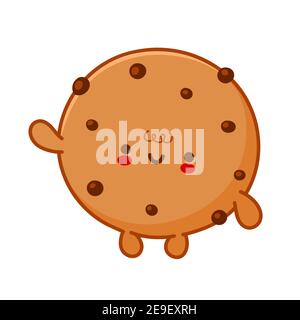 Cute funny cookie with chocolate chips. Vector flat line cartoon kawaii character illustration icon. Isolated on white background. Homemade cookie character concept Stock Vector