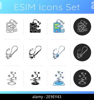 Wade fishing icons set Stock Vector