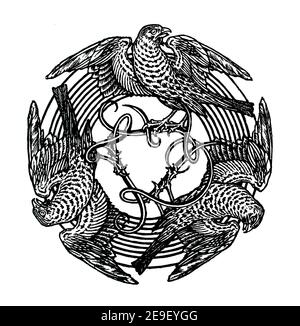 Circular bookplate for Fred Trehawk Davies, line illustration by Herbert P Horne, in 1893 volume 1 of The Studio an Illustrated Magazine of Fine and A Stock Photo