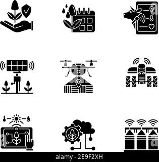 Innovation technology black glyph icons set on white space Stock Vector