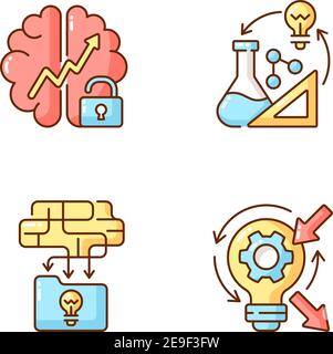 Creative thinking RGB color icons set Stock Vector