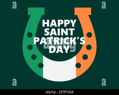 Happy St. Patrick's Day. Horseshoe Irish flag color on green background. Banner for promotional items, greeting cards and printing. Vector illustratio Stock Vector
