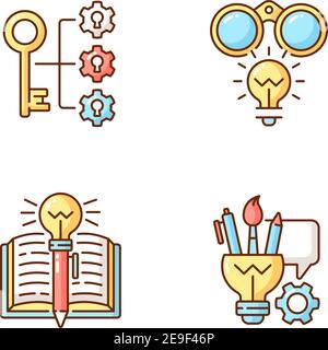 Creative thinking RGB color icons set Stock Vector