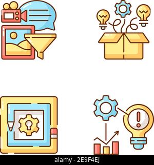 Creative thinking RGB color icons set Stock Vector