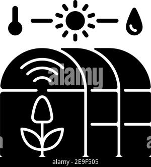 Smart greenhouse black glyph icon Stock Vector