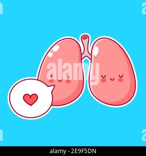 Cute funny human lungs organ character with in speech bubble. Vector flat line cartoon kawaii character illustration icon. Lungs organ character concept Stock Vector