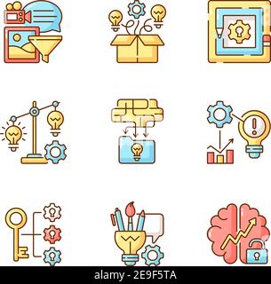 Creative thinking RGB color icons set Stock Vector