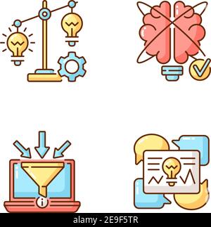 Creative thinking RGB color icons set Stock Vector