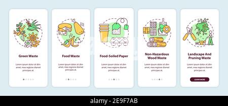 Organic waste types onboarding mobile app page screen with concepts Stock Vector