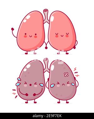 Cute funny sad and happy lungs organ vector Stock Vector