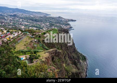 Beautiful view to Funchal from Cabo Girão, the highest cliff of