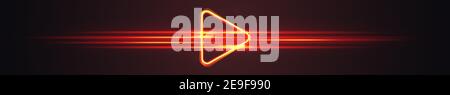 Wide gaming banner with glowing triangle play icon. Neon lights line background. Stock Vector