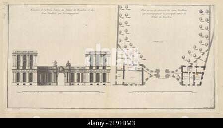 Elevation de la porte d'entreÃÅe du Palais de Bourbon et des deux Pavillons qui l'accompagnent = Plan au rez de chausseÃÅe des deux Pavillons qui accompagnent la principale entreÃÅe du Palais de Bourbon. Visual Material information:  Title: Elevation de la porte d'entreÃÅe du Palais de Bourbon et des deux Pavillons qui l'accompagnent = Plan au rez de chausseÃÅe des deux Pavillons qui accompagnent la principale entreÃÅe du Palais de Bourbon. 65.20.g. Place of publication: [Paris] Publisher: Mariette excu., Date of publication: [between 1730 and 1740]  Item type: Stock Photo