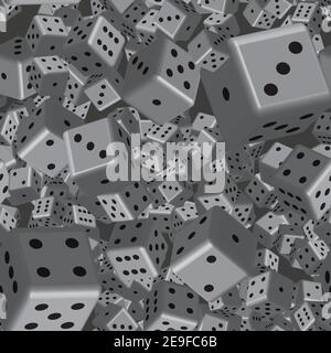 Gray Dice Seamless Pattern, 3D Illustration on Gray Background Stock Vector