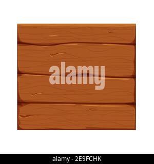 Wood tablet, plank or board in cartoon style. Old piece of wooden empty frame isolated on white background. Detailed, textured object brown bright col Stock Vector