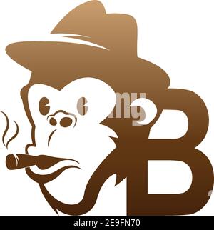 Monkey head icon logo with letter B template design illustration Stock Vector