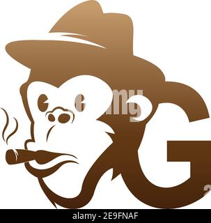 Monkey head icon logo with letter G template design illustration Stock Vector