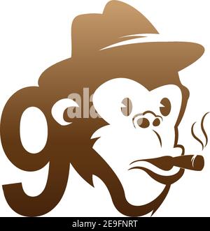 Monkey head icon logo with number 9 template design illustration Stock Vector