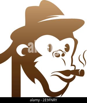 Monkey head icon logo with number 1 template design illustration Stock Vector