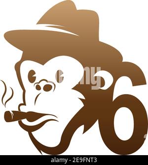 Monkey head icon logo with number 6 template design illustration Stock Vector