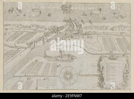 Alzato del porto di Cesena, detto il Cesenatico being a bird's eye view, drawn in 1577  Author  Masini, Francesco 82.17.a. Date of publication: 1577.  Item type: 1 drawing Medium: pencil and red and brown ink Dimensions: sheet 35 x 50.4 cm  Former owner: George III, King of Great Britain, 1738-1820 Stock Photo