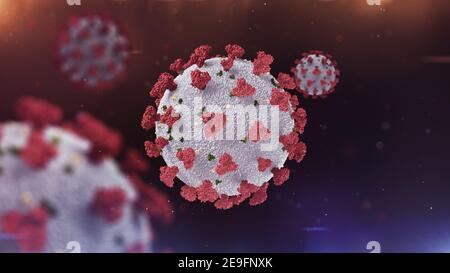 Coronavirus COVID-19 microscopic virus corona virus disease 3d illustration. 3D rendering of coronavirus. Coronavirus disease COVID-19 is an infectiou