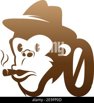Monkey head icon logo with number zero template design illustration Stock Vector