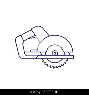circular saw, vector line icon on white Stock Vector