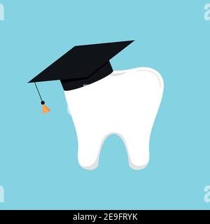 Tooth in graduation hat dental school icon isolated. Stock Vector
