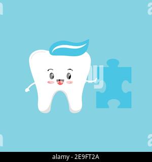 Cute tooth with puzzle piece. Stock Vector