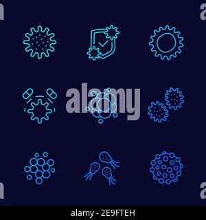 microbes, viruses and bacteria icons, line vector Stock Vector