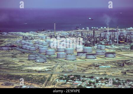PUNTO FIJO, FALCON STATE, VENEZUELA, JUNE 1988 - Aerial of Amuay oil ...