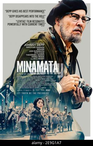 Minamata (2020) directed by Andrew Levitas and starring Johnny Depp, Bill Nighy and Hiroyuki Sanada. War photographer W. Eugene Smith travels back to Japan where he documents the devastating effect of mercury poisoning in coastal communities. Stock Photo