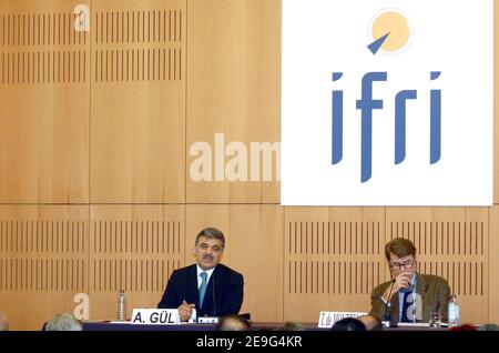 Turkish Foreign Minister Abdullah Gul attends a conference at IFRI about relationships between Turkey and EU, in Paris, France, on September 14, 2006. Photo by Nicolas Chauveau/ABACAPRESS.COM Stock Photo