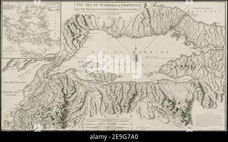 THE SEA OF MARMARA OR PROPONTIS, WITH THE STRAITS OF CONSTANTINOPLE AND OF GALLIPOLI.  Author  Faden, William 113.78. Place of publication: LONDON Publisher: Published by Will.m Faden, Charing Cross, Date of publication: Jan.y 11.th 1786.  Item type: 1 map on 2 sheets Medium: joined and laid on linen, copperplate engraving, hand colour Dimensions: 58 x 103 cm  Former owner: George III, King of Great Britain, 1738-1820 Stock Photo