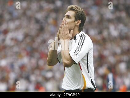 Germany's Miroslav Klose celebrates his goal during the FIFA World Cup 2006, quarter final, Germany vs Argentina, in Berlin, Germany, on June 30, 2006. The game ended in draw 1-1 and Germany won (4-2) in a penalty-kick shootout. Photo by Christian Liewig/ABACAPRESS.COM Stock Photo