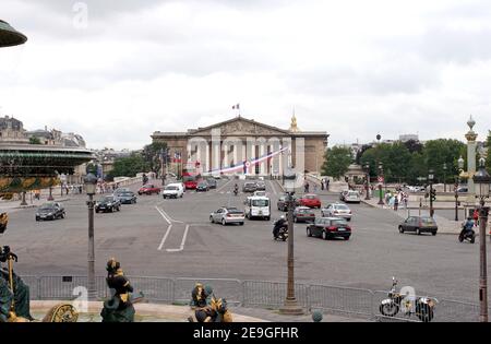 A banner which reads 'Go France' in support of France's national soccer team adorns the facade of the French National Assembly in Paris July 7, 2006. Photo by Nicolas Chauveau/Cameleon/ABACAPRESS.COM Stock Photo